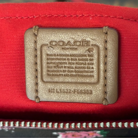 Coach Signature Canvas Leather Crossbody East West Pop Brown Floral Red Pink - Picture 3 of 9